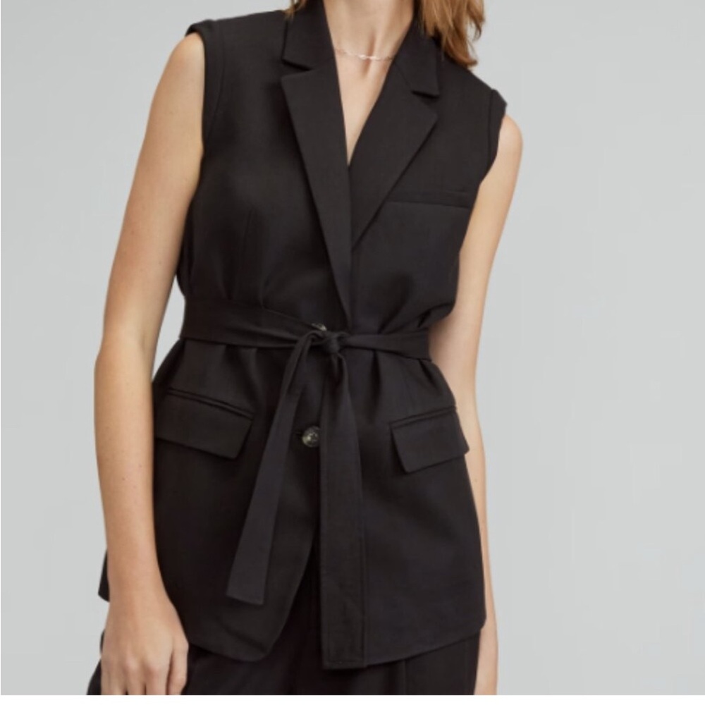 Everlane Tencel Tie Black Sleeveless Blazer Vest